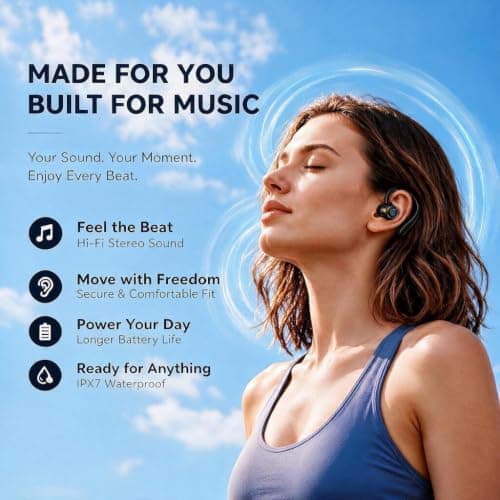 EUQQ Bluetooth 6.1 Sports Wireless Earbuds with EarHooks HiFi Stereo Sound — view 2