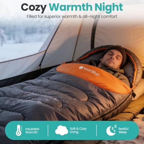 Trimming Shop, 4 Season Sleeping Bag for Adults, Warm Hooded, Grey & Orange — view 6