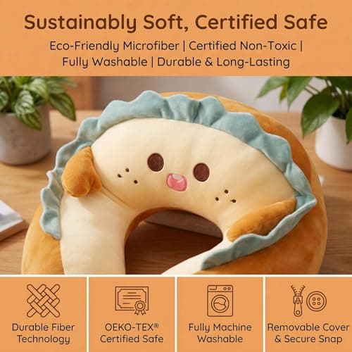 HUANYO Cute Toast-Shaped Memory Foam U-Shaped Neck Pillow – Ergonomic Support for Head, Neck & Chin – Soft Travel Pillow for Airplane, Car, and Office – Adorable Bread Design — view 3
