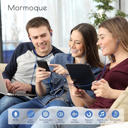 MORMOQUE EP-06 Wired Earbuds in-Ear Earphones,Build-in Microphone Noise Isolating Headphones,3.5mm Jack 4.9ft Long Cord Ear Buds,HD Bass Audio,with 6 Ear Tips,for Smartphones/Laptop/Computer Etc-Blue — view 2