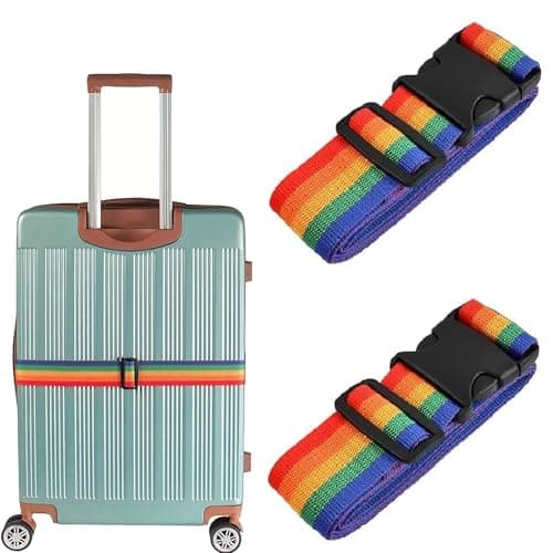 2 Pack Adjustable Heavy Duty Luggage Straps – Durable Suitcase Belts with Quick Release Buckles – Travel Packing Straps for Holiday, Airport, Backpacks & Bags – Rainbow Colour