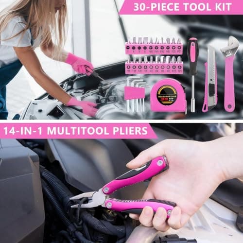 HLWDFLZ Car Emergency Kit - Portable Air Compressor, Winter Travel, Safety Kit for Cars, Trucks (Pink) — view 5