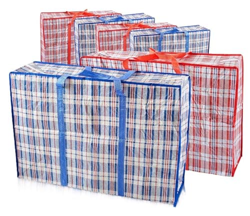 Laundry Bag Zips, XXL jumbo Heavy Duty Storage Bags Reusable Strong Nylon Large Boxes for House Moving Clothes & Wardrobe Storage backpack waterproof (4 Bags Mix (Red + Blue))