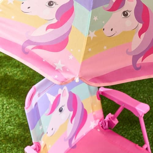 OHS Kids Camping Chair Unicorn, Kids Beach Chair with Umbrella Lightweight Comfy Steel Frame Folding Childrens Camping Chairs Perfect for Camping Trips Beach Garden, Pink — view 4