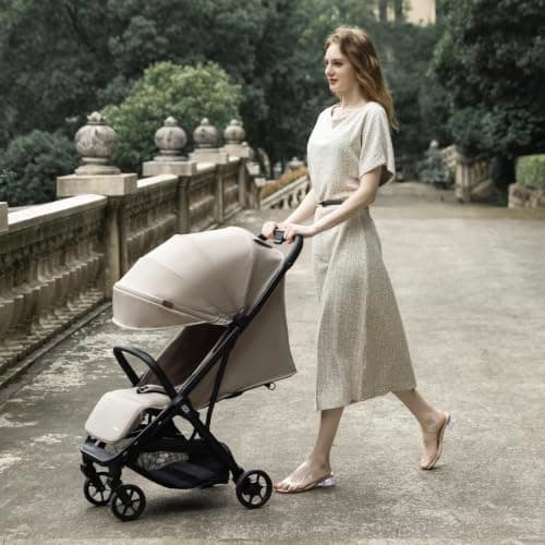 Babymore Yara Baby Stroller - One Touch fold, Lightweight, Cabin Size (Latte) — view 2