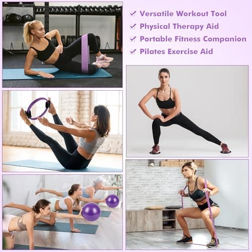 Goocrun Pilates Ring Set Exercise Equipment, with Fabric Resistance Bands Set, Pilates Ball, Sliding Disks. Portable Home Gym - with Fitness Guide Poster (Purple) — view 3