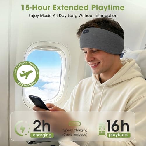 LC-dolida Sleep Headphones Headband Sleeping Headphones, Ultra Soft Bamboo Fibe Bed Headphones with HiFi Speakers Lightweight Sleep Music Headband for Travel/Meditation/Yoga/Audio books — view 5
