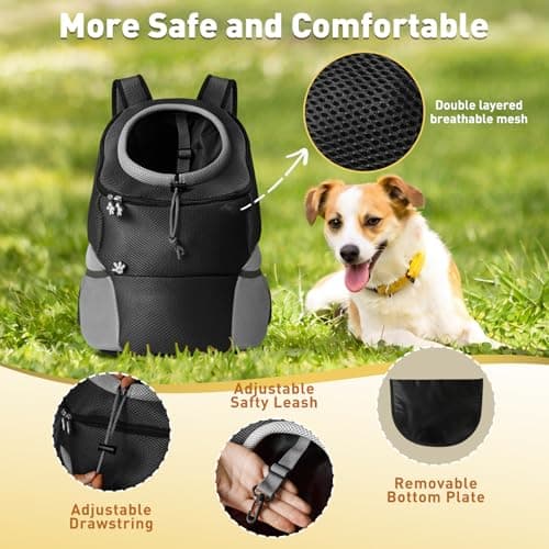Bojury Pet Dog Carrier Backpack, Small Dog Cat Front Backpack, Breathable Adjustable Puppy Carrier with Safety Belt for Travel Hiking Cycling Walking Outdoor Black L — view 2