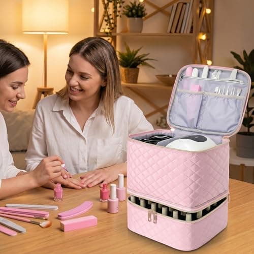 Dexpally Nail Varnish Storage Bag Double Layer Nail Organiser Cosmetic Bag with Adjustable Dividers for 30 Bottles, Lipstick & Manicure Tools — view 5