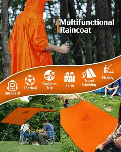 Lorrtta Adult Rain Poncho – Waterproof Reusable Hooded Poncho with Brim, Lightweight & Breathable Design for Camping, Hiking, and Travel Orange — view 4