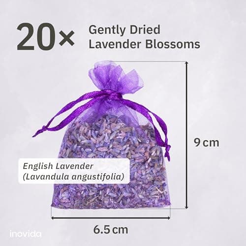 Lavender Bags : 20 Dried Lavender Flowers Bags as Natural Air Freshener and Moth Repellent for Wardrobes – Wardrobe Fresheners – Car Freshener – Room Air Freshener – Lavender Sachets by Inovida — view 3