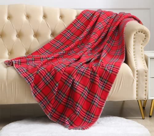 Beskie Fleece Throw Blanket for Sofa Couch Bed Travel | Red Black Tartan Plaid Pattern Check Home Decor Decorative Throw Blankets | Warm Cozy Christmas Blanket | 51" x 63" — view 3
