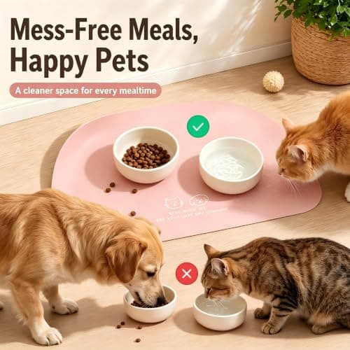 Pet Feeding Mat, Pink Waterproof Cat Dog Placemat 45x30cm with Foldable Raised Edges, Wipe-Clean PU Leather Dog Bowl Mat for Food Water Bowls, Cats & Small Dogs — view 4
