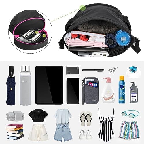 RYACO Drawstring Backpack Sports Gym Bag, Water Resistant String Sackpack Large Size with Zipper and Water Bottle Mesh Pockets for Gym Shopping Sport Yoga School Swimming Beach (Black & Pink) — view 5