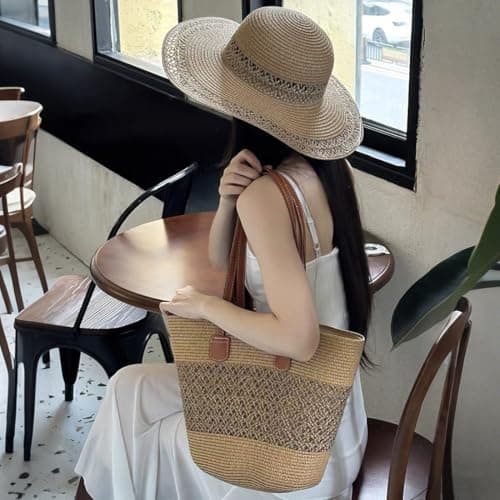 Pahajim Straw Bags and Hat Set for Women Raffia Beach Bag with Zip — view 2