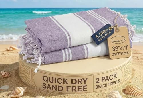 LANE LINEN Large Pool Towels, Cotton Rich XL Beach Towel 2 Pack, Pre-Washed, No Shrink, Quick Dry Oversized Beach Towels, Stylish Beach Towel For Women, Sand Free Towel, 39"x71" - Regal Orchid