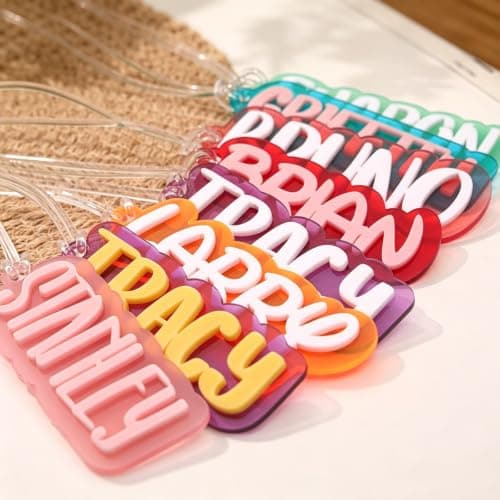 Personalised Acrylic Name Tag, Custom 3D Raised Double Layer Bag Tag, Personalised Rucksack Water Bottle Luggage Tag, Back to School Custom Gift for Kids Children (1pcs) — view 2