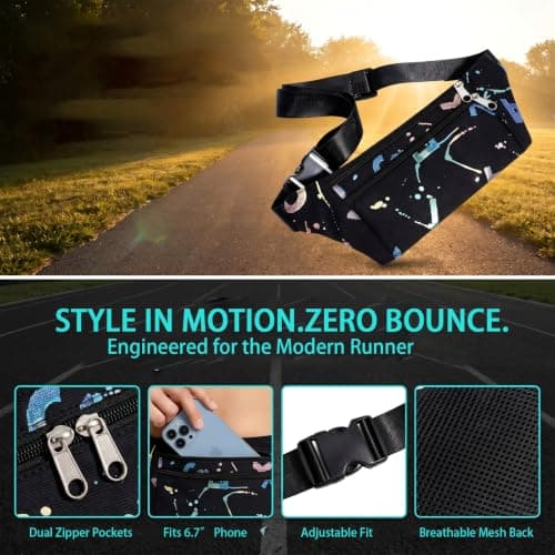 Adjustable Running Belt,Slim Phone Holder for Running Slim Waist Pack Black — view 3