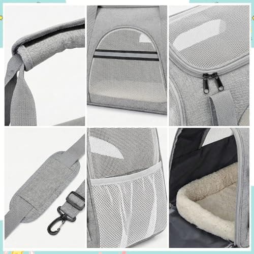 Cat Carrier - Portable Soft Sided Pets Dog Travel Carriers with Water Bowl, Portable Foldable Cat Bag with Cozy Mat & Shoulder Strap Multi-Entrance Mesh Window for Small-Medium Cats Dogs Puppies, Grey — view 5