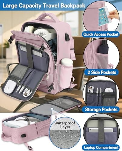 KLOSTAIN for Easyjet Cabin Bag 45x36x20 Travel Backpack Hand Luggage Carry-ons Bag Laptop Backpack Ruscksack for Airplanes Flight New Easyjet Underseat Cabin Bags Fit 14" Laptop Light Pink — view 4