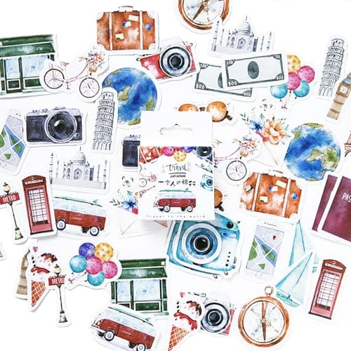 EUZUXU Multicolor Travel & Culture Stickers, Waterproof & Scratch Resistant, Suitable for Scrapbook, Laptop, Calendars, Suitcase