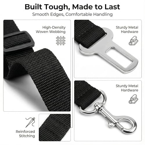 Barpre Dog Car Seat Belt - Adjustable Safety Restraint Lead for Cars - Universal 2.1cm Clip Adapter for Harness - Durable Nylon Vehicle Travel Strap for Puppy Small Medium Dogs & Pets - Black — view 3