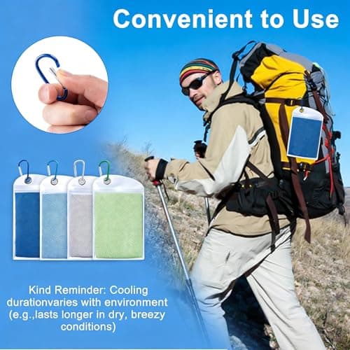 Cooling Towel 4 Pack (40"x12") – Ice Towel for Neck, Soft Breathable Chilly Towel, Microfiber Cooling Neck Wraps for Yoga Sport Running Gym Camping Fitness, Instant Cool Reusable with Carabiner Clip — view 5
