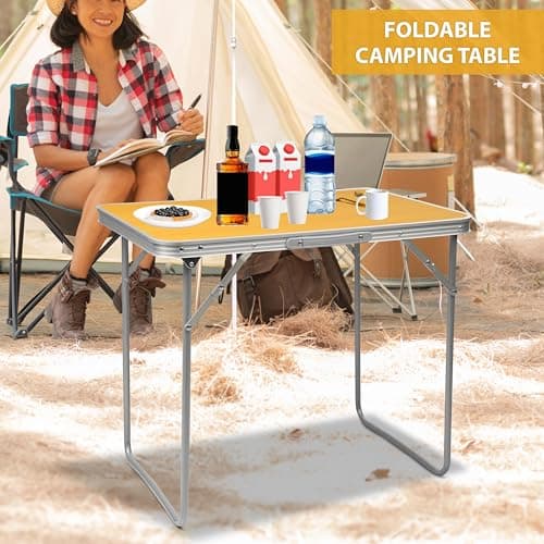 Crystals Foldable Camping Table Portable Lightweight Aluminium Picnic Table - 4 People Compact Garden Table - (70W x 60H x 50D) cm - 50 lb Weight Capacity (Orange) — view 4