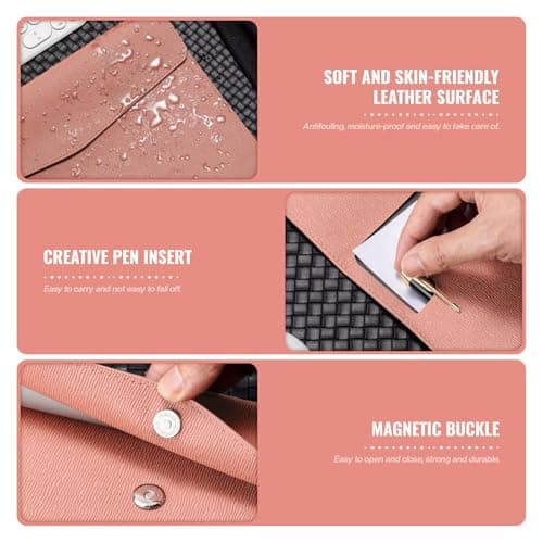 Skyzone A4 Document Folder Wallet, PU Leather Travel Document Holder Organizer, Waterproof File Folder with Snap Closure, Multifunctional File Envelope Portfolio Storage Case (Pink) — view 6
