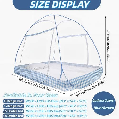Digead Mosquito Net, 120x200cm Bed Canopy, Portable Travel Mosquito Nets, Foldable Double Door Mosquito Camping Curtain-Blue Edge — view 3