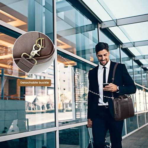 VINBAGGE Genuine Leather Briefcase for Men 14 Inch, Men's Business Laptop Work Bag, Messenger Bag with Adjustable Shoulder Strap, Professional Work Bag for Office Travel Commute — view 2