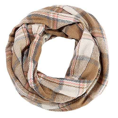 LA HAUTE Women's Checkered Infinity Loop Scarf with Zipper Pocket Secret Hidden Pocket Travel Cashmere Snood Shawl