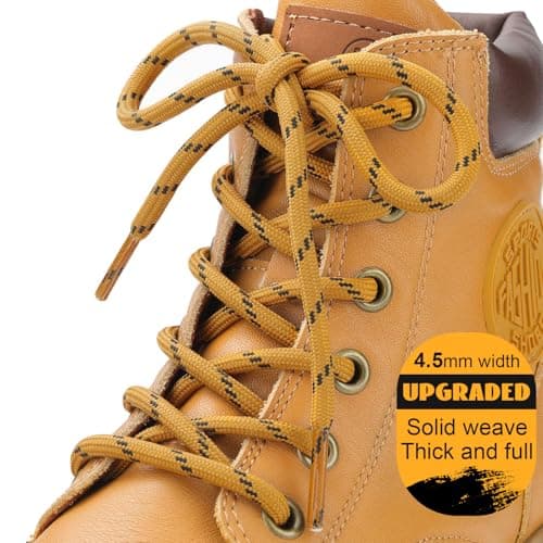 Puzeam 2 Pairs 4.5 mm Round Shoe Laces for Boots Black/Yellow 140cm — view 3