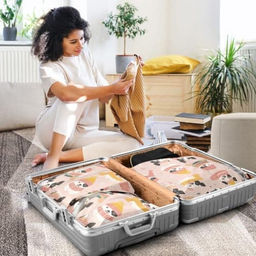 Dogs in Winter Hats on Blush 3 Set Travel Packing Cubes For Suitcases Stackable Closet Storage Space Saver Bag Bedroom Organizer — view 6