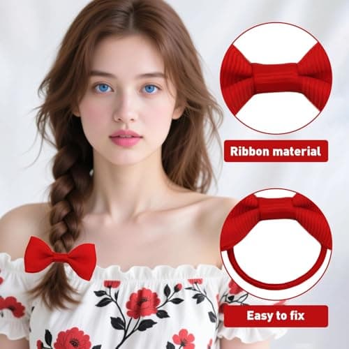 10 Pcs Burgundy Bow Scrunchies, Soft Elastic Hair Ties for Girls & Toddlers, Bow Hair Bands for School, Party & Sports, Ponytail Holders — view 5