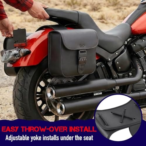 Nomad Leather Motorcycle Saddlebags Quick-Easy Universal Fit Throw Over Saddle Bags Cruiser Biker Side Bags (Black) — view 4