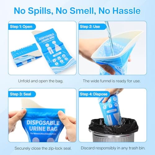 Yeria Disposable Urine Bags, 16 Pack 900ml Portable Urinal,Emergency Urine Bags for Men and Women,Travel Leak-Proof Pee Bags for Car, Camping, Outdoor — view 4
