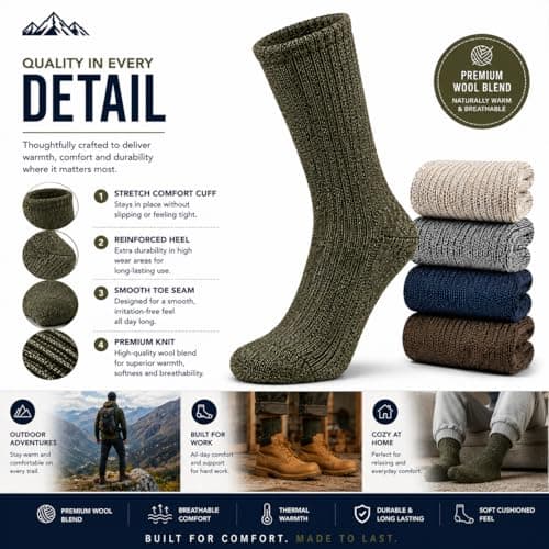 ITRAT 3 Pairs Mens Soft Thermal Premium Quality Long Knee High Lambs Wool Blend Boot Socks Mix Colours Size UK 6-11 EU 39-46 (Assorted Multipack of 3 Pairs) — view 6