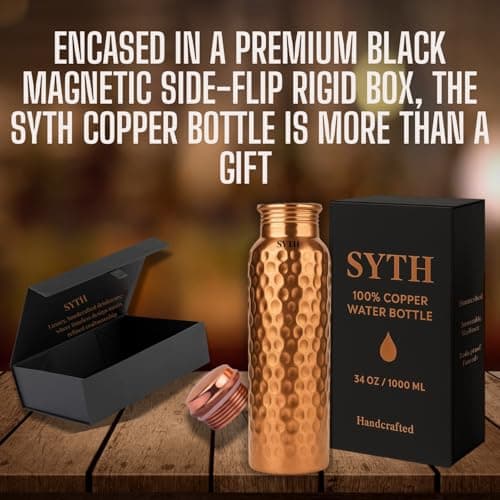 SYTH Luxury 100% Pure Copper Water Bottle - 34 OZ – |BPA Free| Ayurvedic Copper Drinking Bottle for Women and Men – | Lab-Tested, Heavy Duty & Leak-Proof | Copper Vessel (Luxury Gift Box Included) — view 5