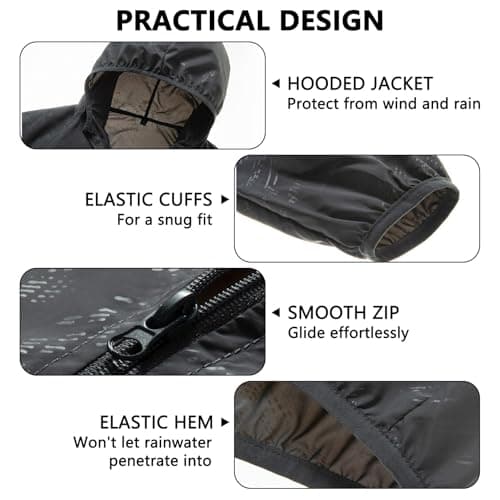 LXEASYGO Men's Lightweight Waterproof Jacket Packable Hooded Rain Jacket Outdoor Sun Protection Windproof Raincoat for Cycling, Running, Hiking (UK, Alpha, M, Regular, Regular, Black-1) — view 5