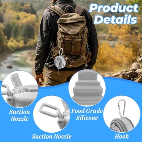 KIPTVO Collapsible Water Bottle, Silicone Multifunctional Foldable Water Bottle, Reusable Lightweight Travel with Leak-Proof Cap and Carabiner for Sports, for Travel Hiking Camping Outdoor Activities — view 3