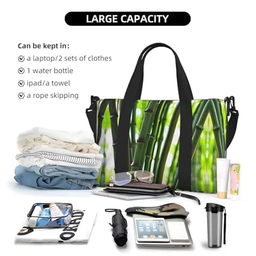 Spring Bamboo Duffel Bags for Traveling, Lightweight Personal Item Travel Bags for Women, Gym Bags for Men, Black, One Size — view 6