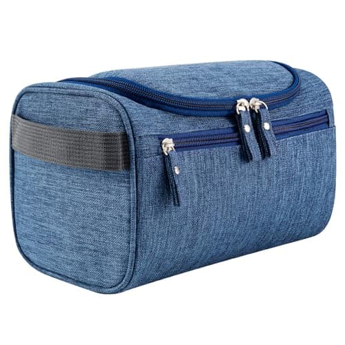 PNEUICALLY Hanging Toiletry Bag for Women and Men Traveling Makeup Large Capacity Cosmetics Portable Dopp Kit Storage Organizer Bag with Hanging Hook for Toiletries Brushes Shaving Tools, Frosted Navy
