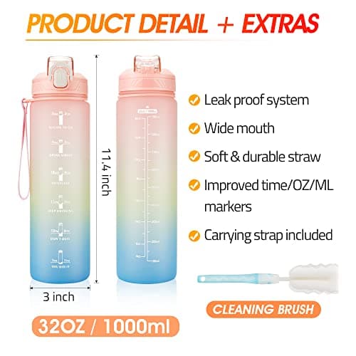 YC Kitchen Water Bottle with Time Marker - 1L Water Bottles with Straw, air up water bottle Leakproof & BPA Free Sports Water Bottle with Carry Strap for Fitness,Gym,and Outdoor Sports — view 5