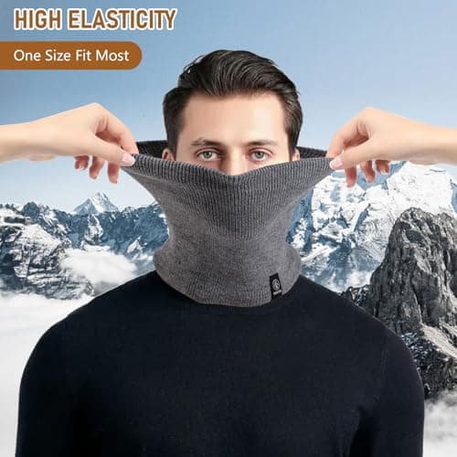 Fjquamitix Neck Warmer for Men Women Thick Fleece Thermal Snood for Men Winter Neck Gaiter Knitted Circle Scarf for Outdoor Sports Cycling Skiing Motorcycle (Dark Grey) — view 5