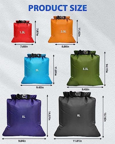 MOXTOYU Dry Bags Waterproof Set 6 Pack, Lightweight Large Capacity in 8L 5L 3.5L 3L 2.5L 1.5L Organizer Storage for Camping Outdoor Hiking Fishing Cycling Sack (DNAT-drybag-6pcs) — view 2