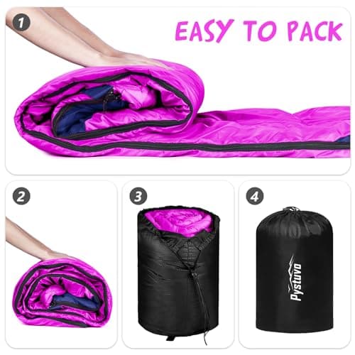 Pystuvo Sleeping Bag for Adults,4 Season Sleeping Bag,Lightweight,Waterproof Indoor & Outdoor Use, Light Purple+Navy — view 6