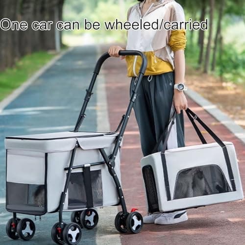 Double Pet Stroller for Small/Mum Dogs & Cats - Foldable Travel Stroller with Mesh, Detachable, Sun ES & STO ket - Perfect for Pet Owners — view 5