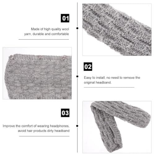 FRCOLOR Headphone Headband Knitted Wool Protector for Over-ear Headphones Winter Home Office Travel — view 3