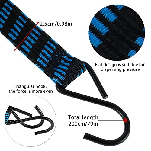 Pack of 5 Bungee Cords with Hooks Heavy Duty 6.6ft /2m Long Bungee Straps Elastic Rope Luggage Bungee Straps Anti-slip Flat Elasticity Rubber Straps for Luggage Camping Roof Racks Moving Cargo — view 3